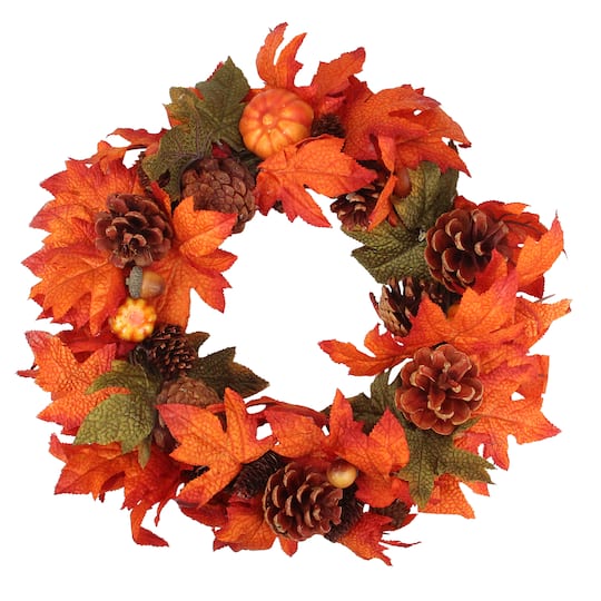 13&#x22; Orange Pumpkin &#x26; Autumn Harvest Thanksgiving Wreath
